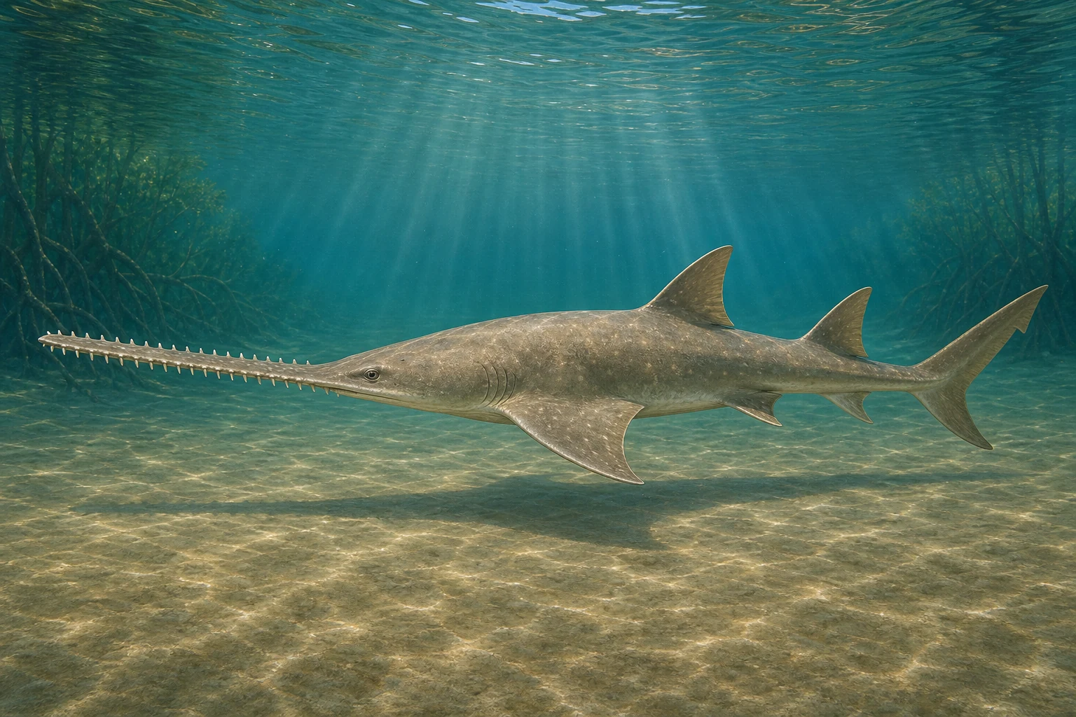 Original Fishdle collection art of Largetooth sawfish